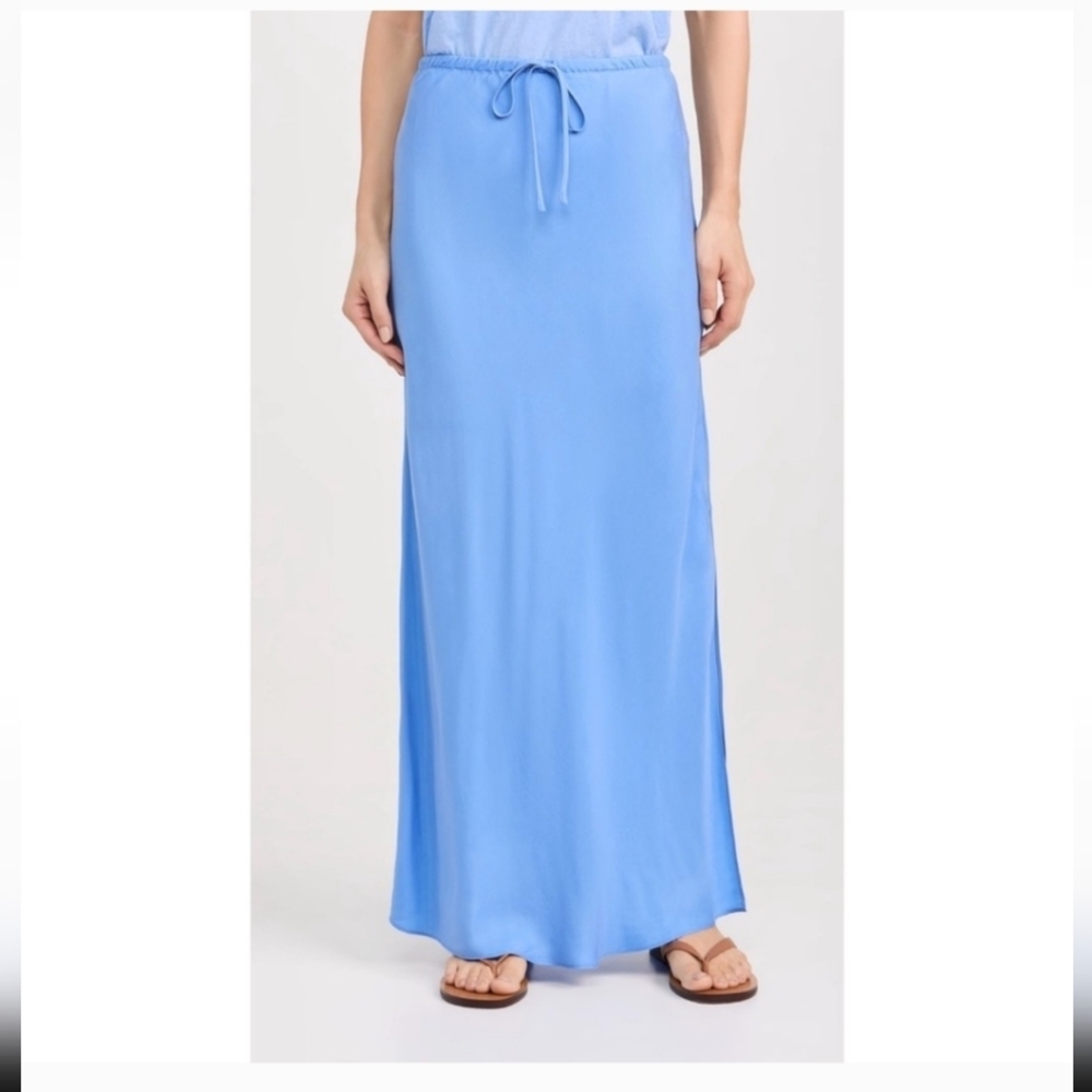 Madewell Celeste Blue Soft Cupro Blend Tie Waist Side Slit Maxi Slip Skirt Sz 14
